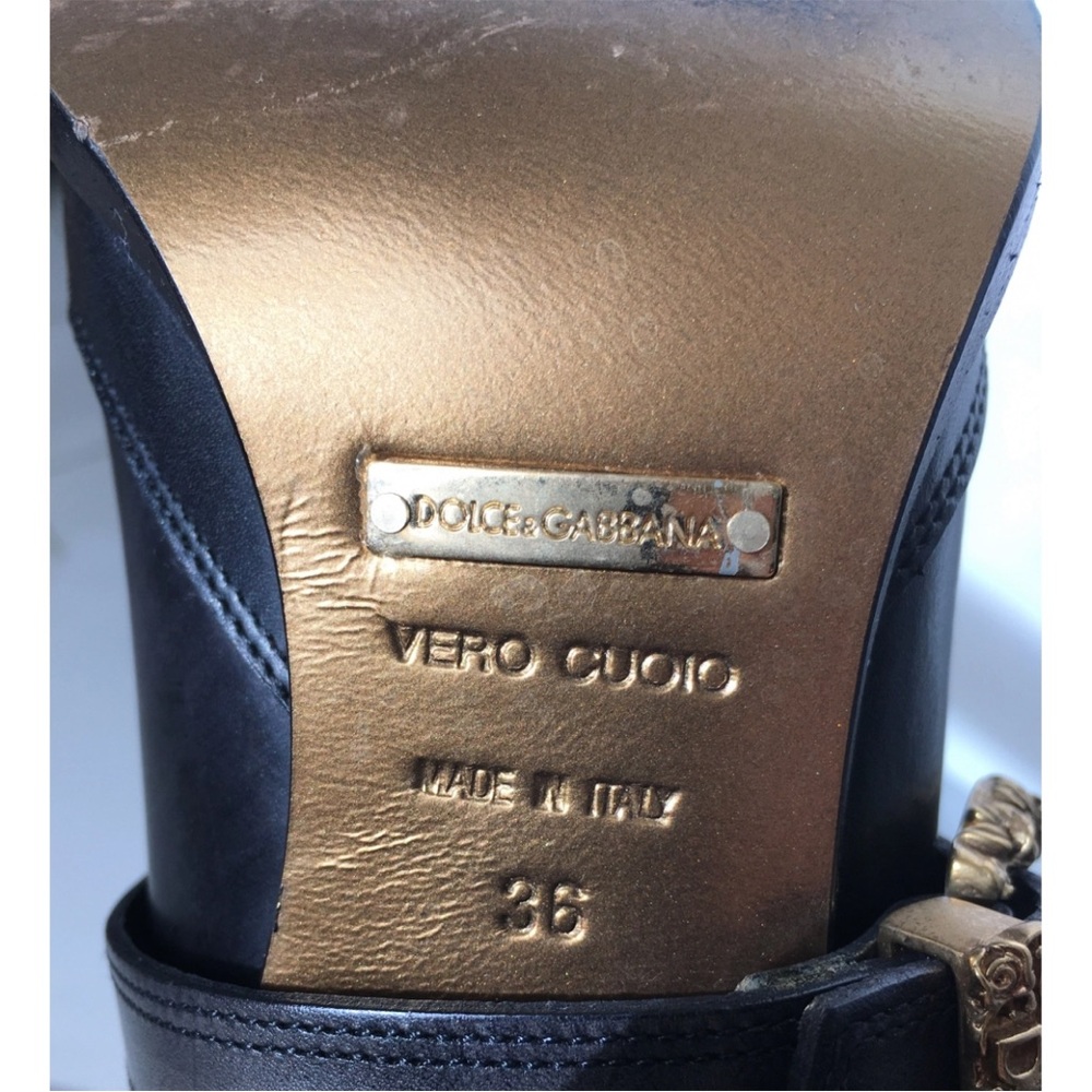 DOLCE & GABBANA VTG Black Leather Baroque Gold Pirate Riding Boots 36 6 Like New - Picture 16 of 16